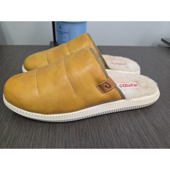 OluKai Mua ILi Mens size 9US‎  42EU Leather Shearling Lined Mules Slippers Shoes main image 5